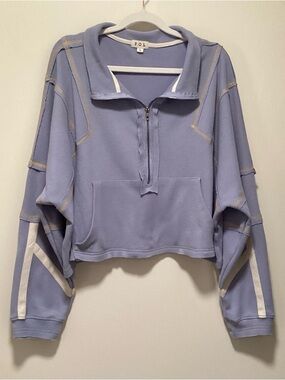 NWOT POL Lavender Cropped Half‑Zip Pullover with Cream Stripe Detail